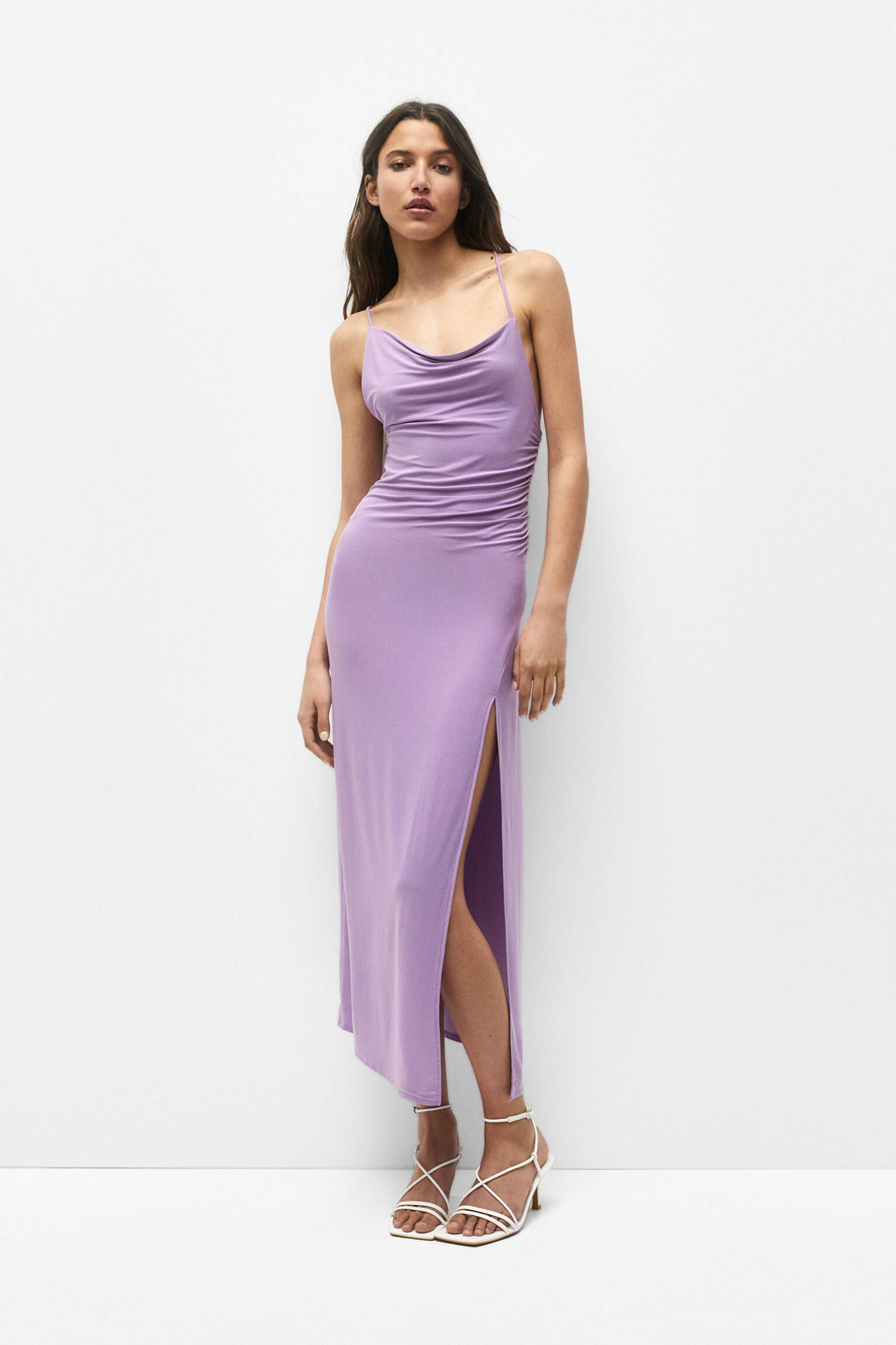 VESTIDO MIDI ASSIMÉTRICO - LILÁS CLARO