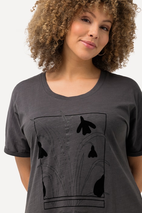 T-Shirt, Gartenmotiv, Oversized, Rundhals, Halbarm