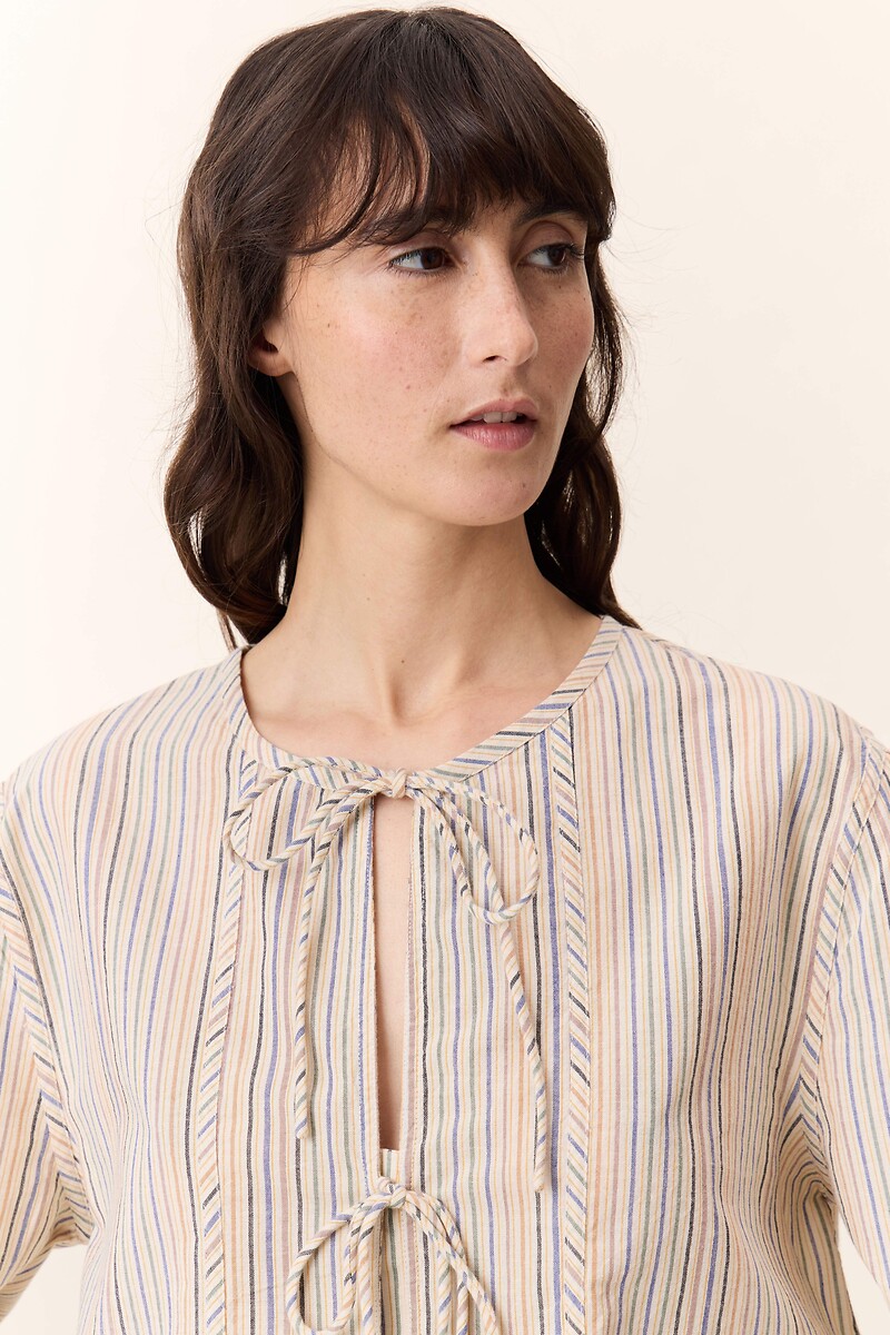 LEON & HARPER<br>Blusa listrada de manga comprida com laços CARSA