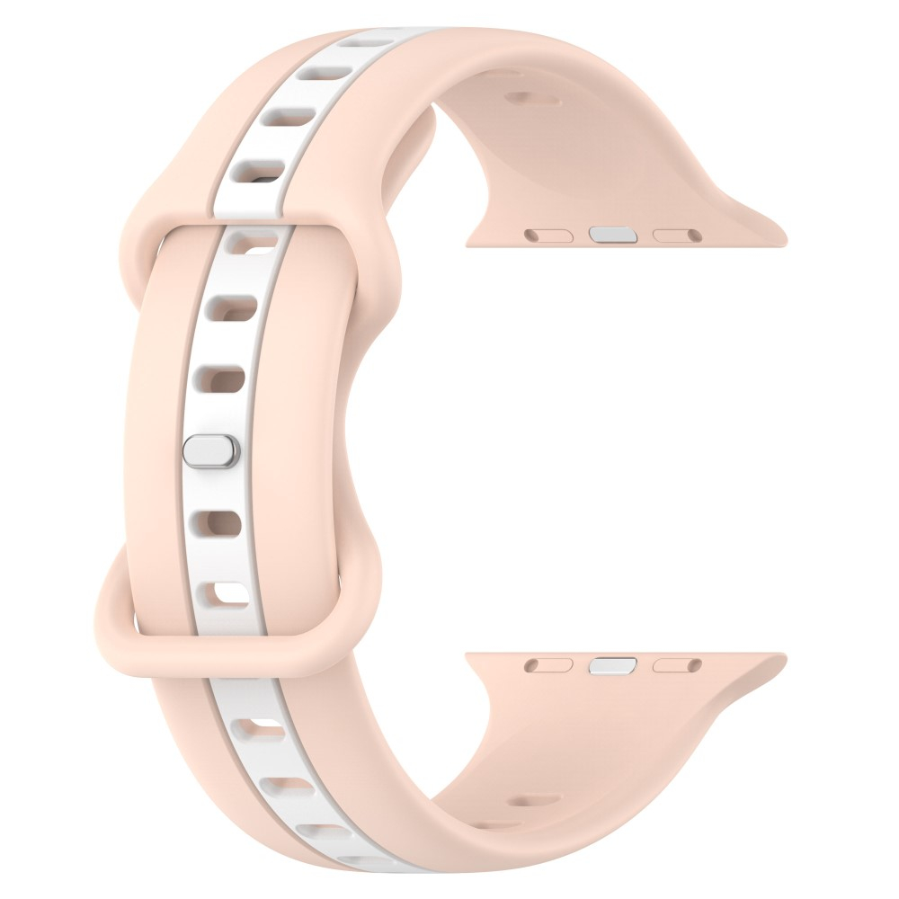 Apple Watch (42/41/40/38 mm) Silikon Armband Stripe Dual Color (Gelenkumfang: 150-210mm) - Rosa / Weiss