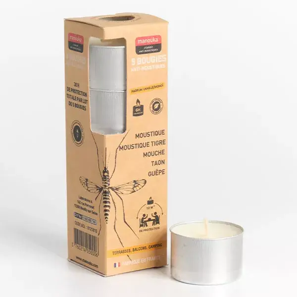 Velas repelentes de mosquitos, moscas e vespas Manouka (5 unidades)