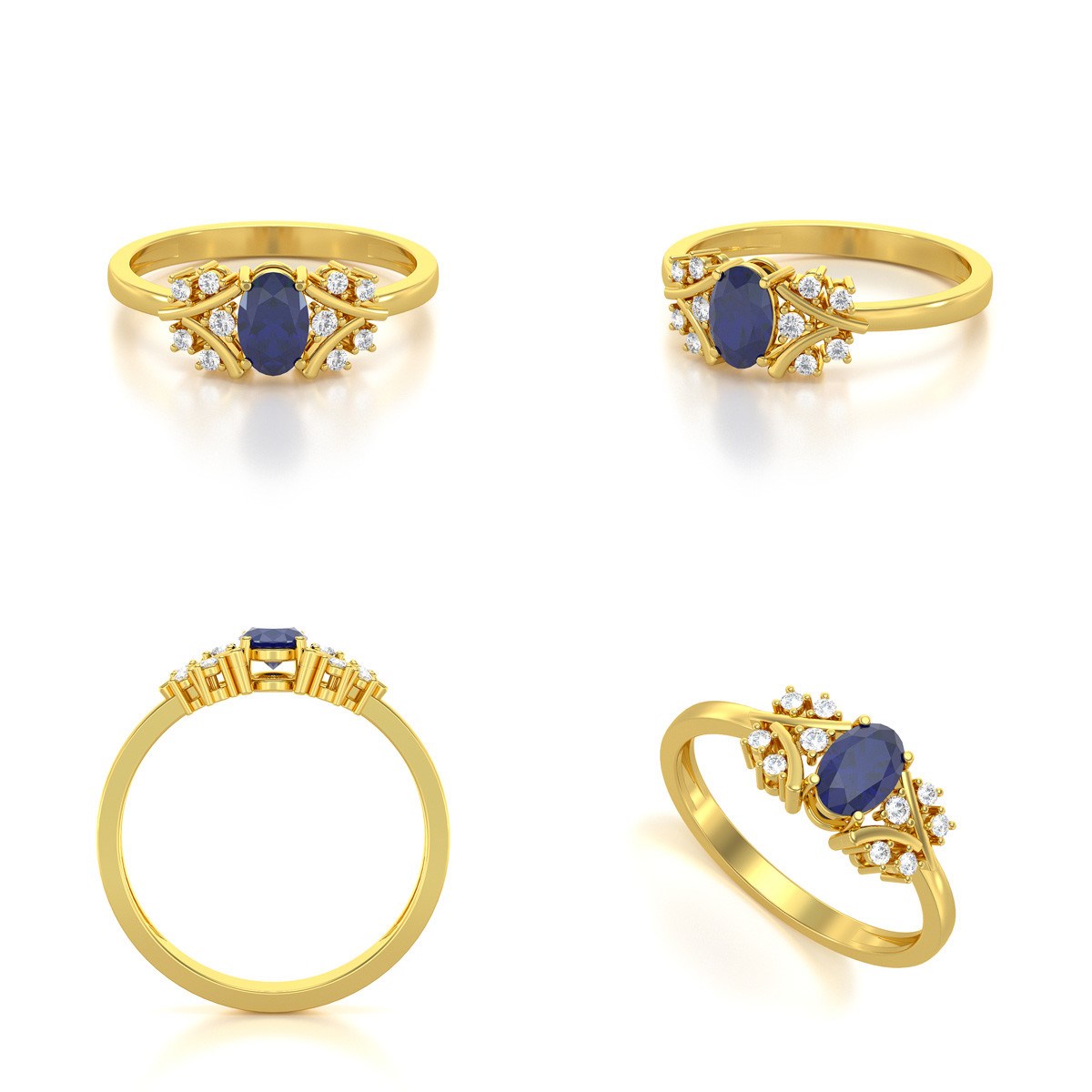 Bague ADEN Or 585 Jaune Saphir et diamants 1.556grs
