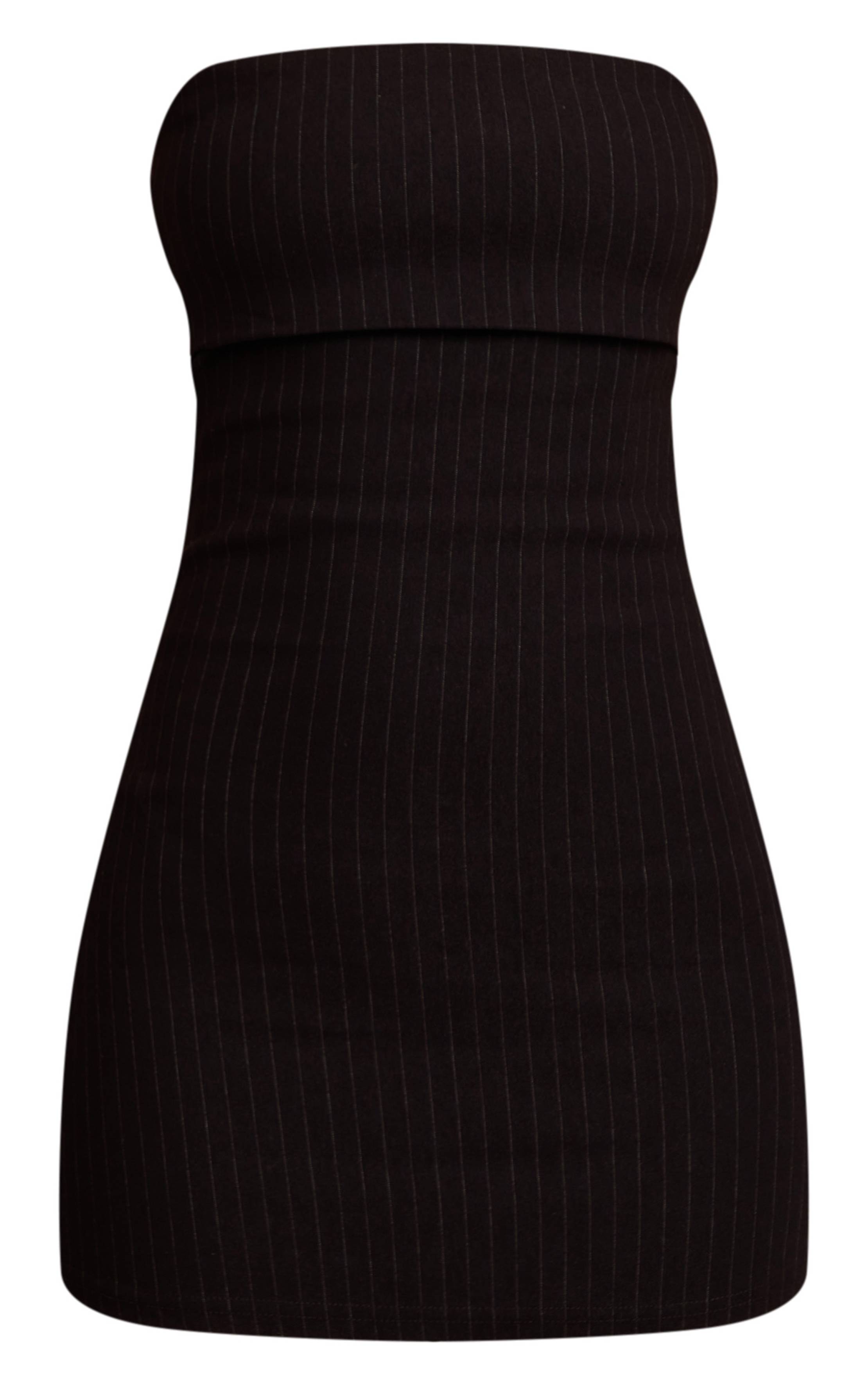 Noir Robe Moulante Bustier À Rayures Fines En Tissu Extensible Petite Taille