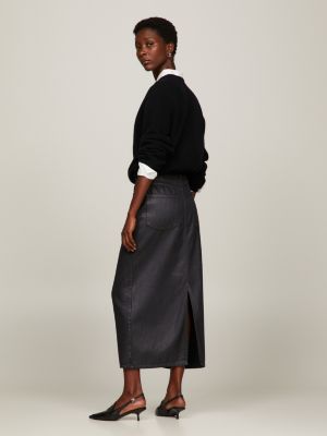 Saia midi de denim revestido