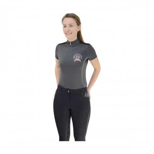 Camisa esportiva feminina Eliza para equitação, carvão/ouro rosa.