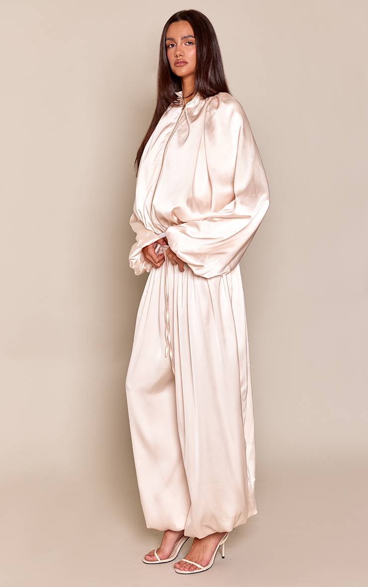 Crème Pantalon Ballon Plissé En Satin