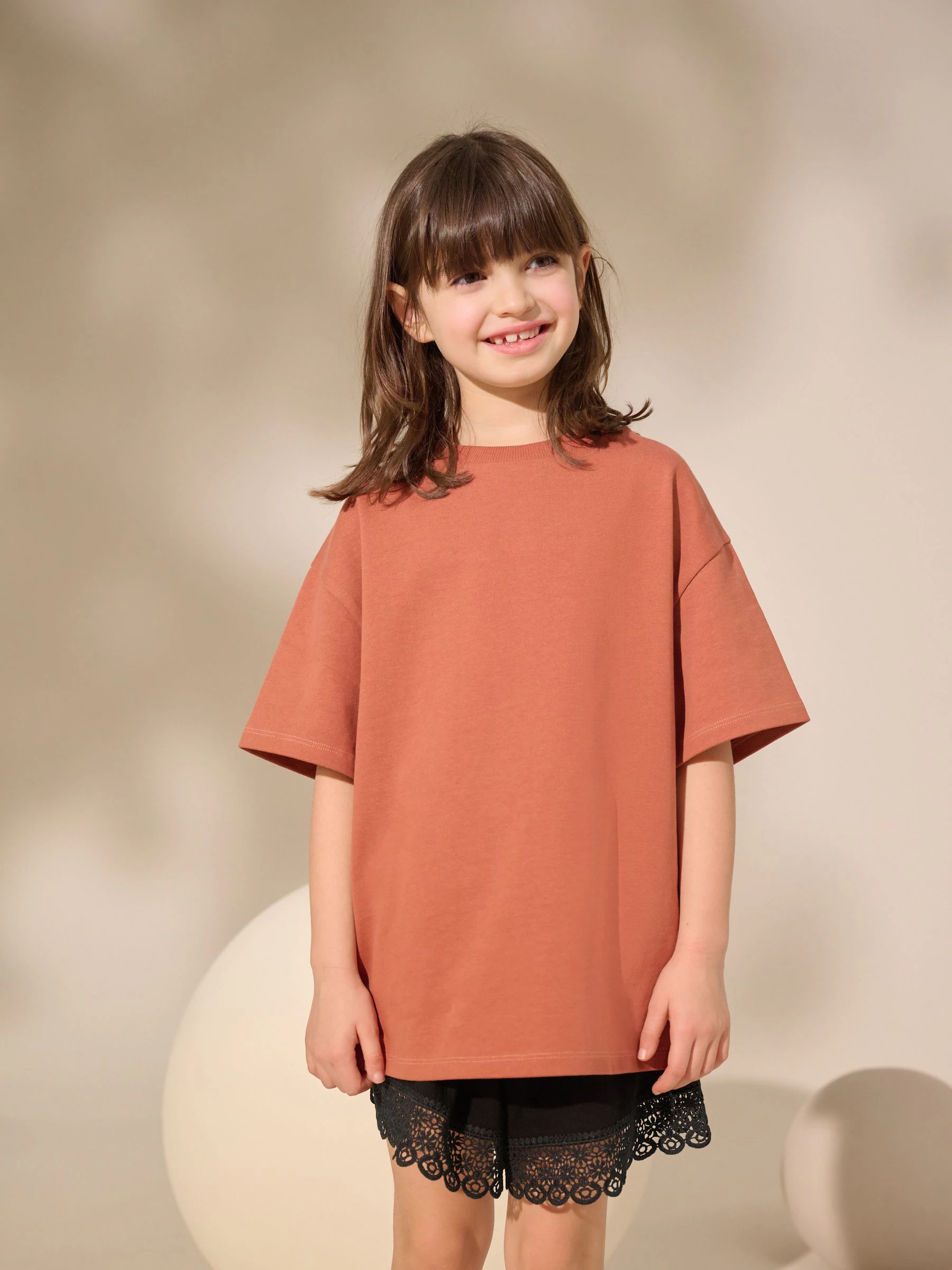 Roestbruin - Oversized zwaargewicht 100% katoenen T-shirt (3-16jaar)