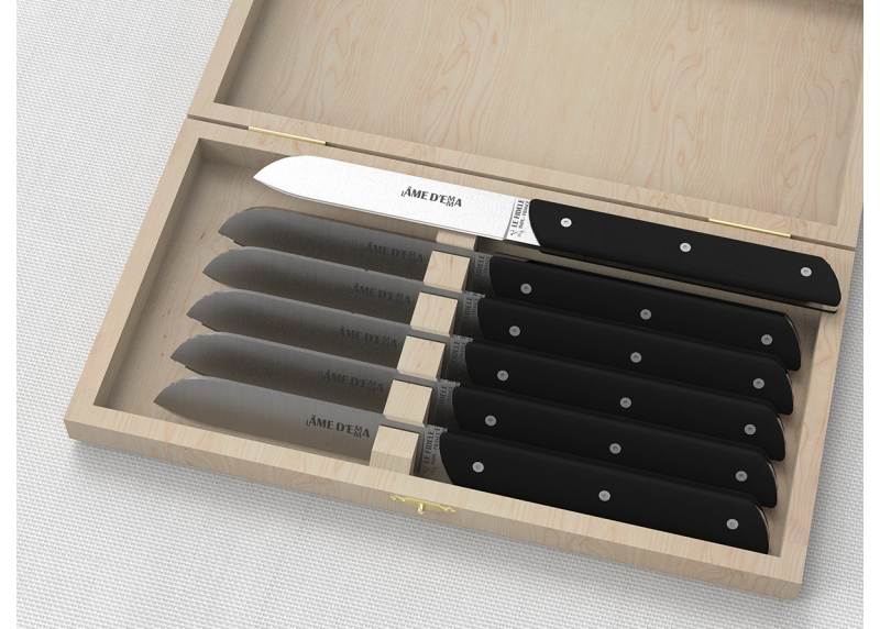 Service de 6 couteaux de table avec un manche en bois d'ébène et lame en acier inoxydable