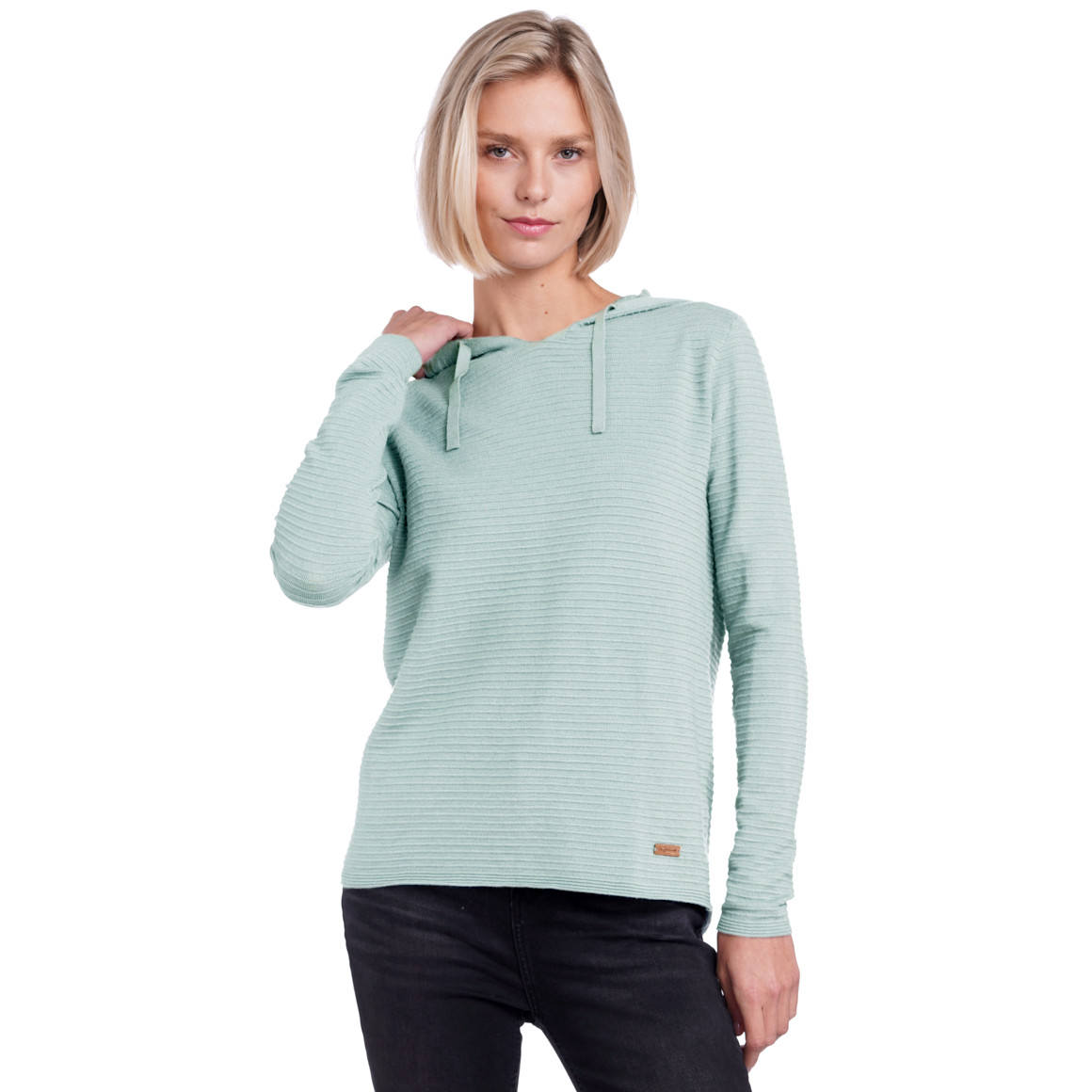 Damen Strickhoodie gerippt hellblau