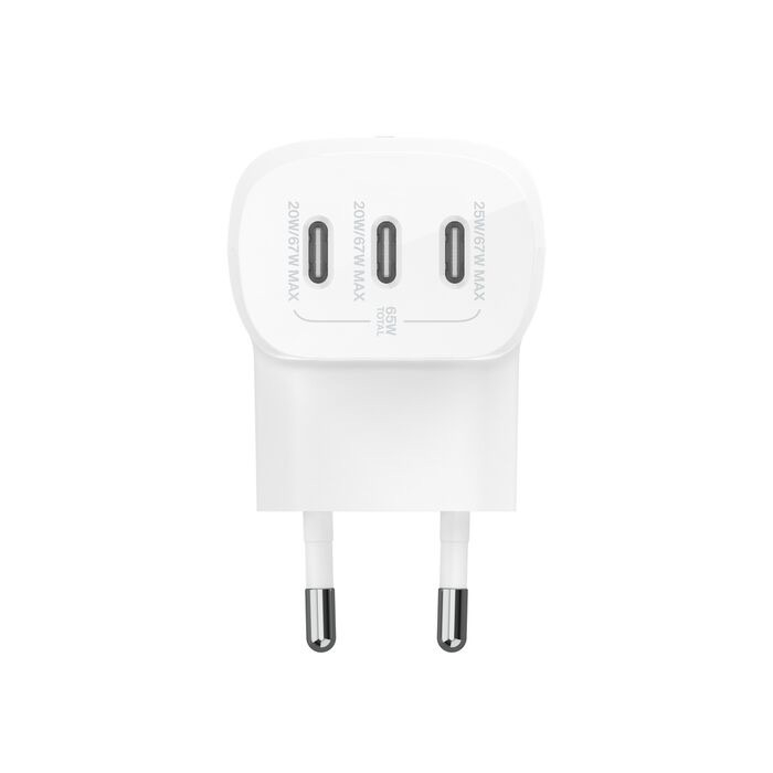 (67W) BoostCharge 3x USB C Ladegerät Netzteil Power Delivery 3.1 und PPS-Technologie   (1m) USB C Ladekabel (WCC002vf2MWH-B6) - Weiss