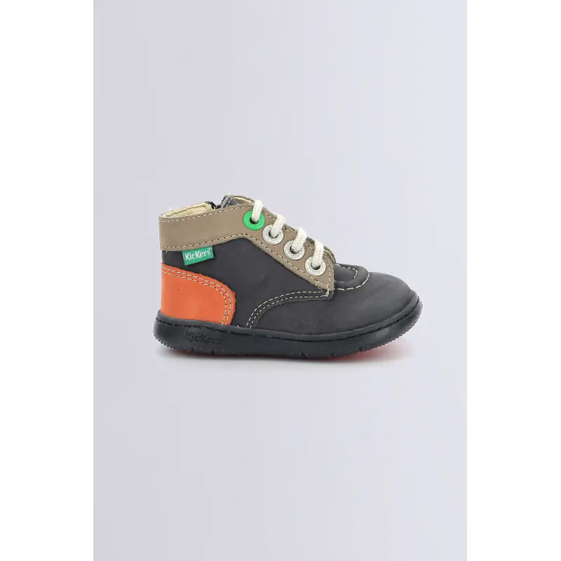 KICKBONZIP MARINE TAUPE ORANGE BOTTILLONS Cuir Garçon