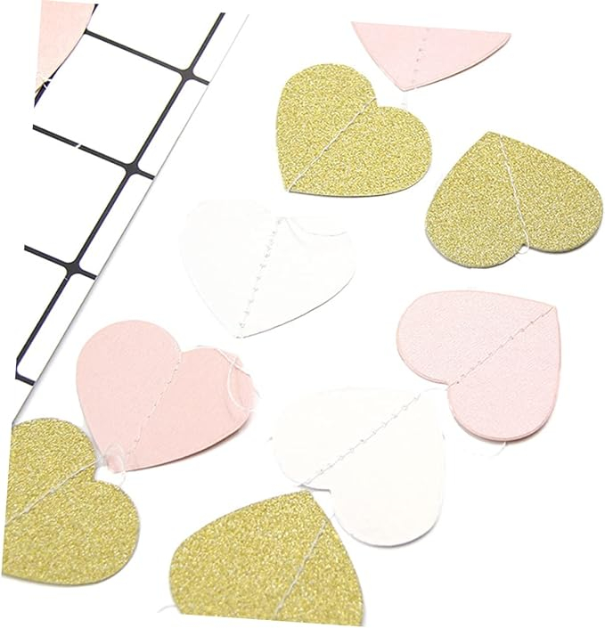 (3m) Herz Girlande Party Dekoration Accessoire Banner - Rosa / Weiss / Gold