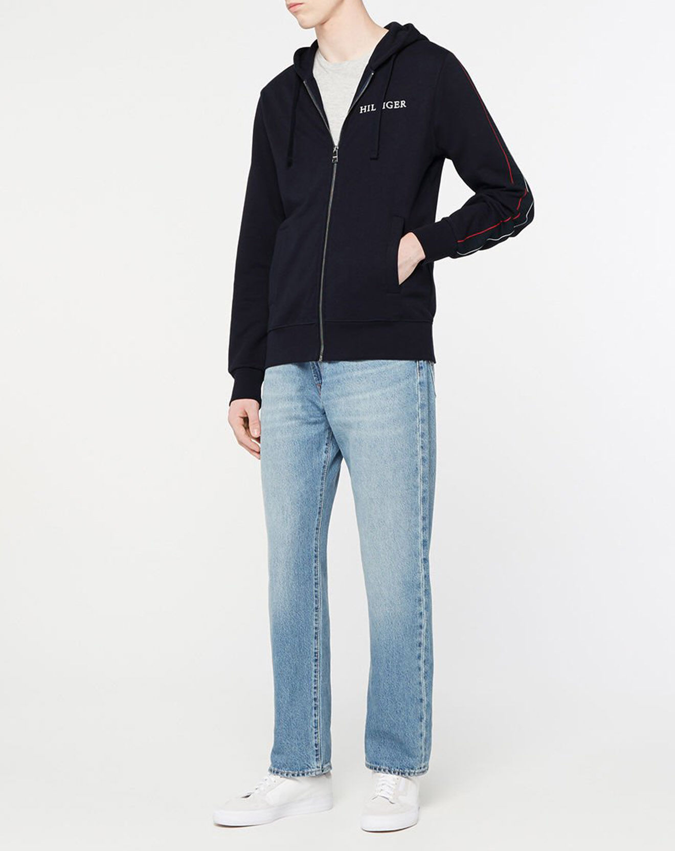 Tommy Hilfiger Sweat 100% Coton Bio zippé bleu marine