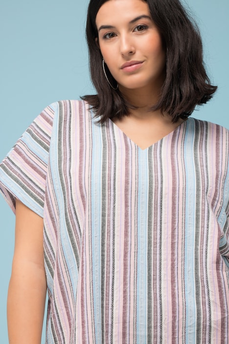 Blusenshirt, oversized, Streifen, V-Ausschnitt