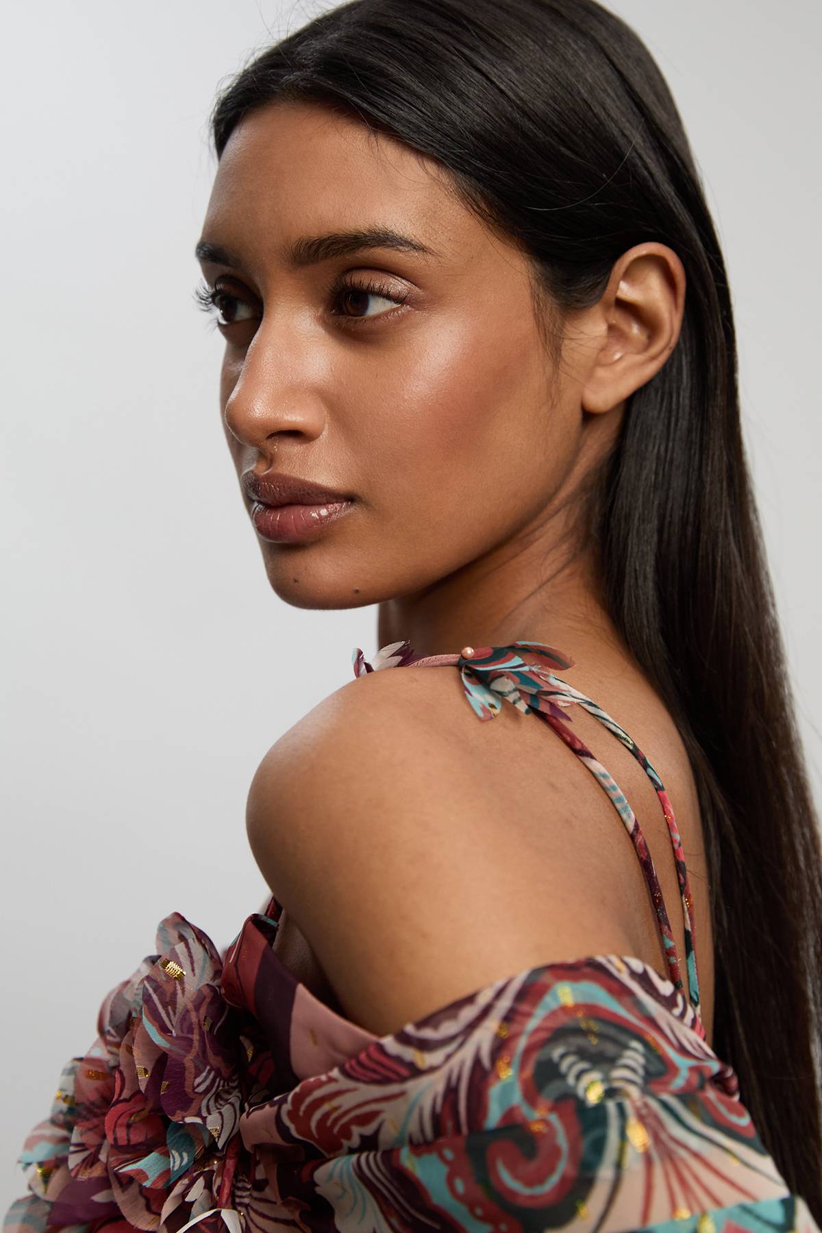 KarenMillen Robe Longue Tissée À Épaules Dénudées Imprimée À Fils Métalliques