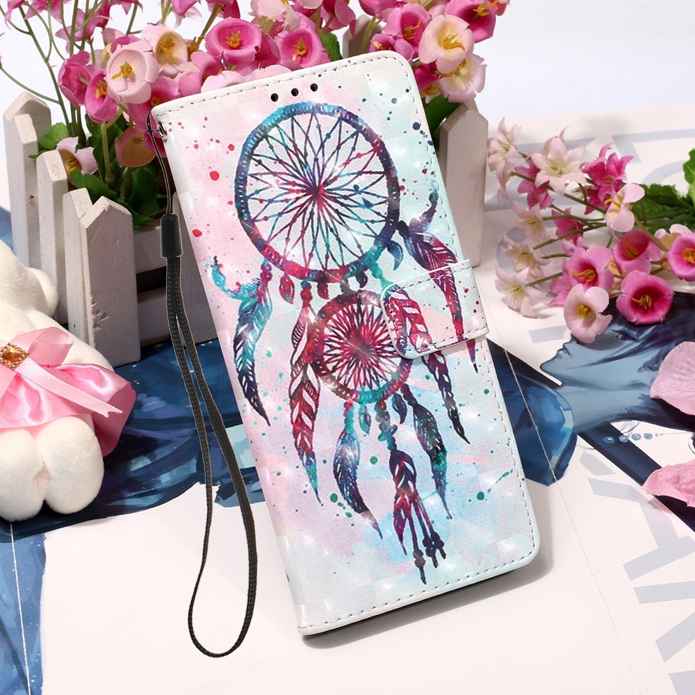 iPhone 12 / iPhone 12 Pro Leder Tasche Traumfänger mit Federn - Rosa / Blau