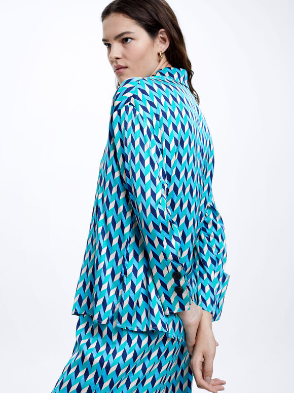 Camisa de cetim estampada - Azul