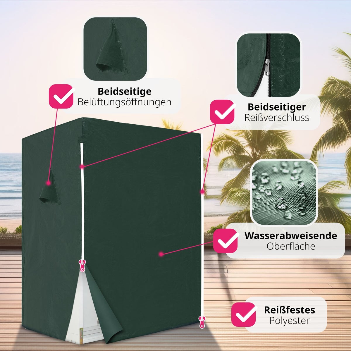tectake Sylt gestoffeerde strandstoel met uitschuifbare voetensteun, 115 x 158 x 78 cm