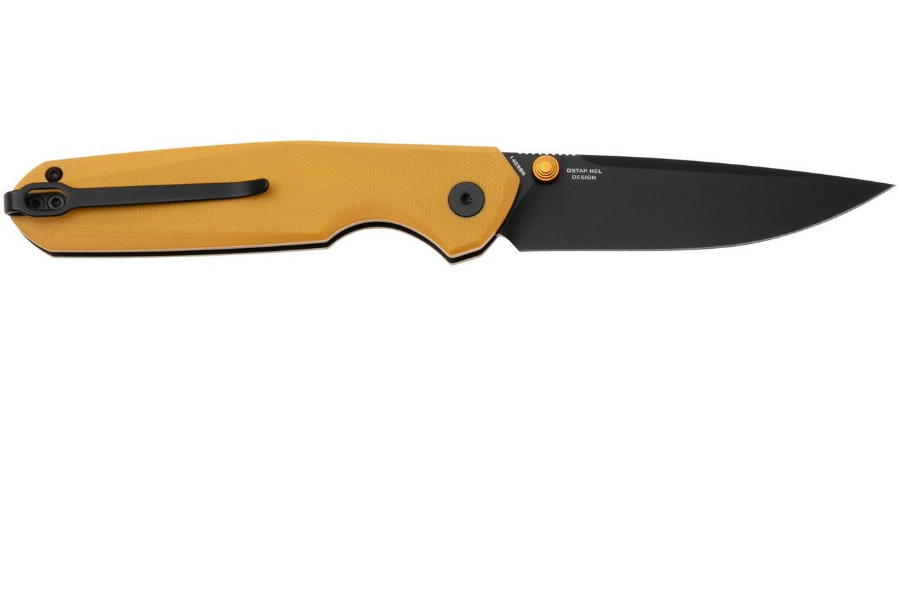 Bestechman Velix BMK07E PVD 14C28N, Yellow G10 zakmes, Ostap Hel design