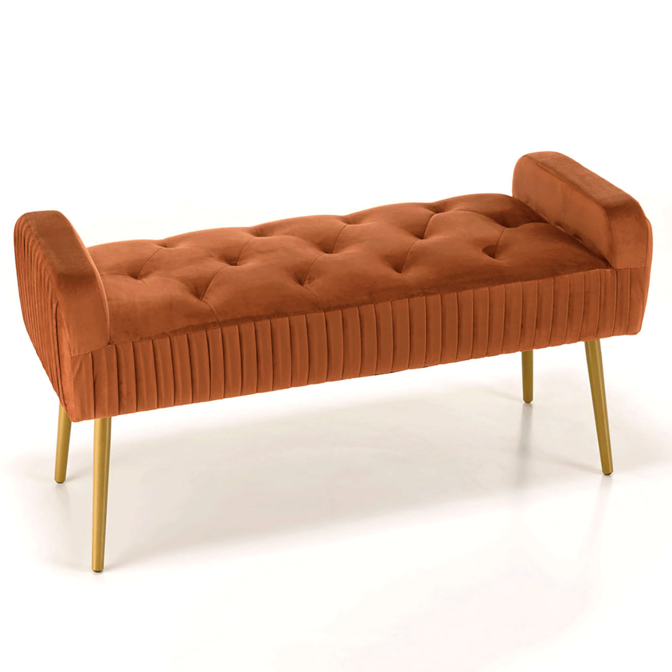 Macabane Banc de lit en velours Albane orange - 103x40x53 cm