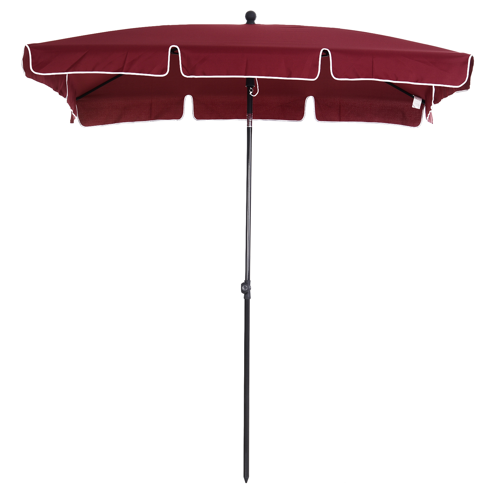 Guarda-sol de jardim retangular Outsunny em alumínio, 198x130x245 cm, com função de inclinação, ideal para terraços, pátios e áreas externas, na cor vermelho vinho.