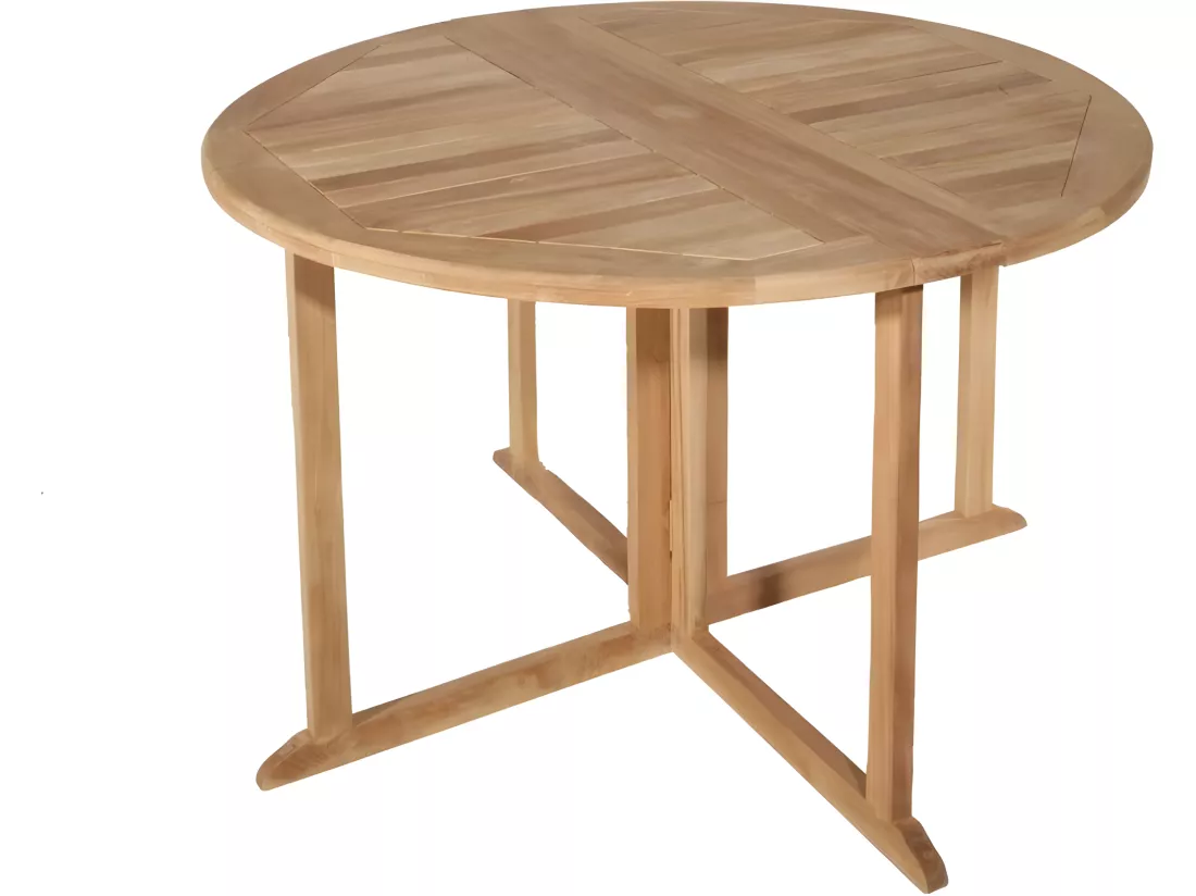 HARRIS - Table de jardin ronde 4/5 personnes - à rabats papillon en bois Teck