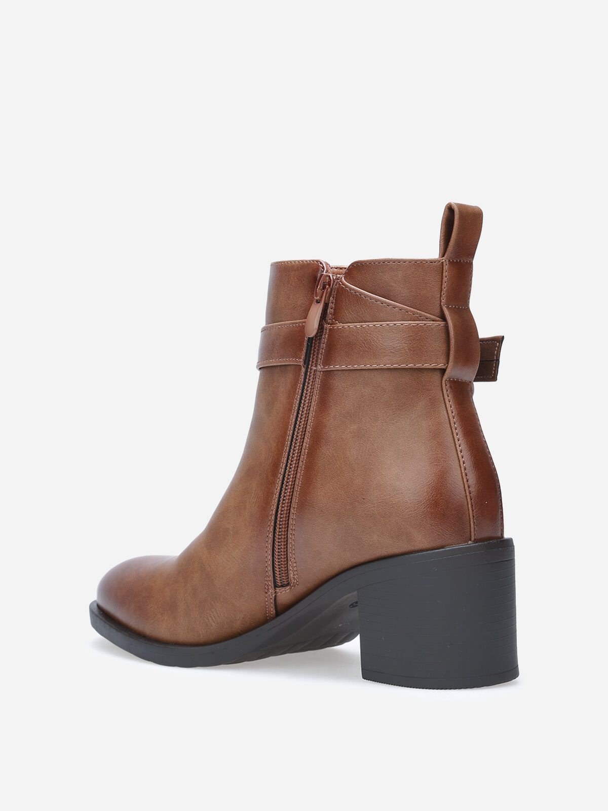 Bottines à bride et boucle métallique- Marron