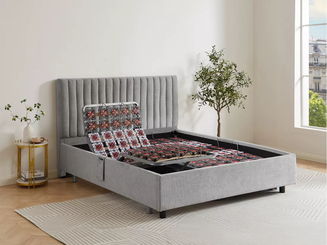 Sommier électrique de relaxation déco 2x48 plots - 2 x 70 x 190 cm - Tissu - Gris - NALU de YSMÉE