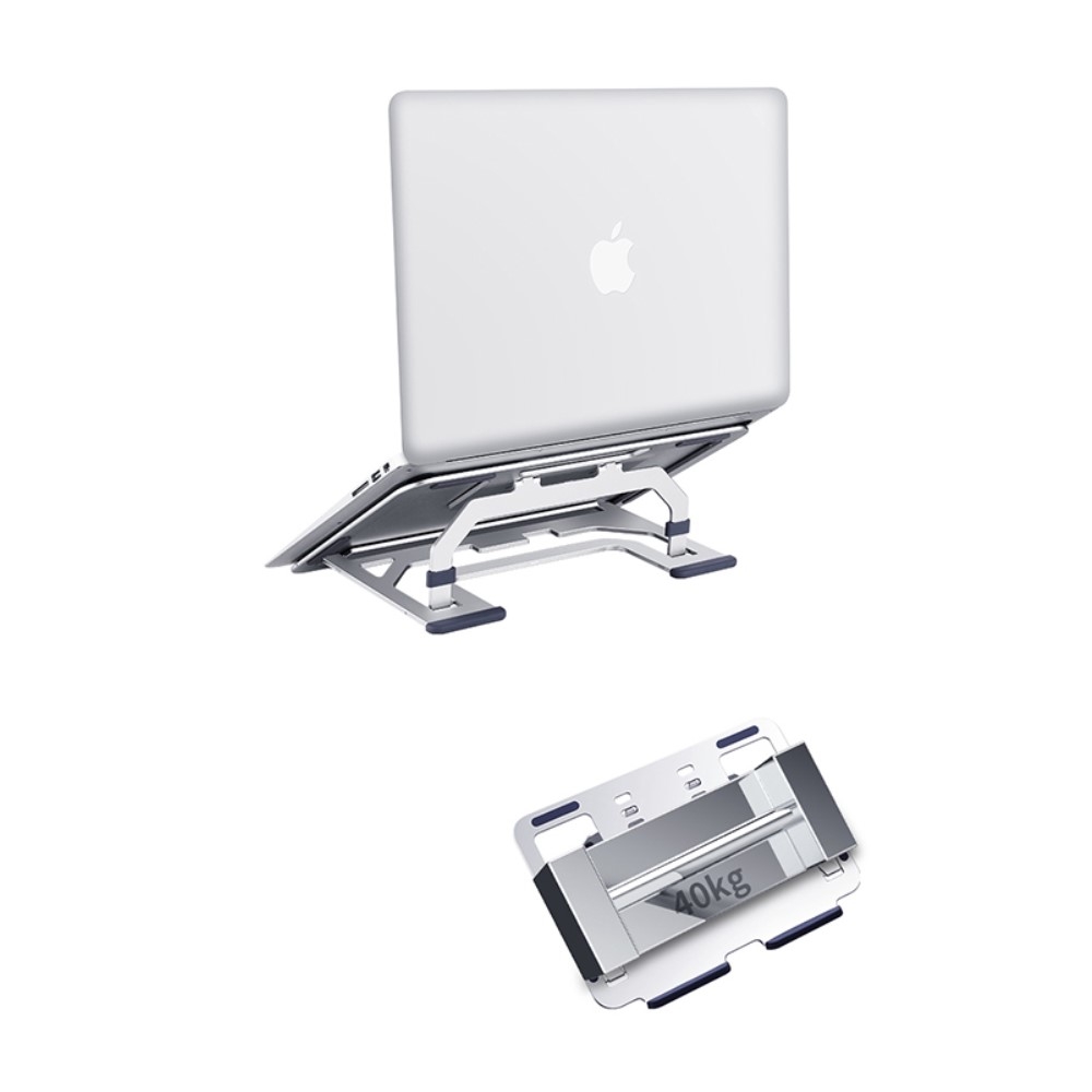 (Bis 40kg) Faltbare 5-Höhen Multi-Winkel Halterung Aluminium Ständer für Laptop / MacBook / Tablet - Silber