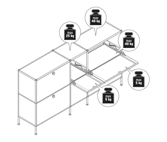 Sideboard Metall »CN3« groß mit 6 Klappenfächern, grau
