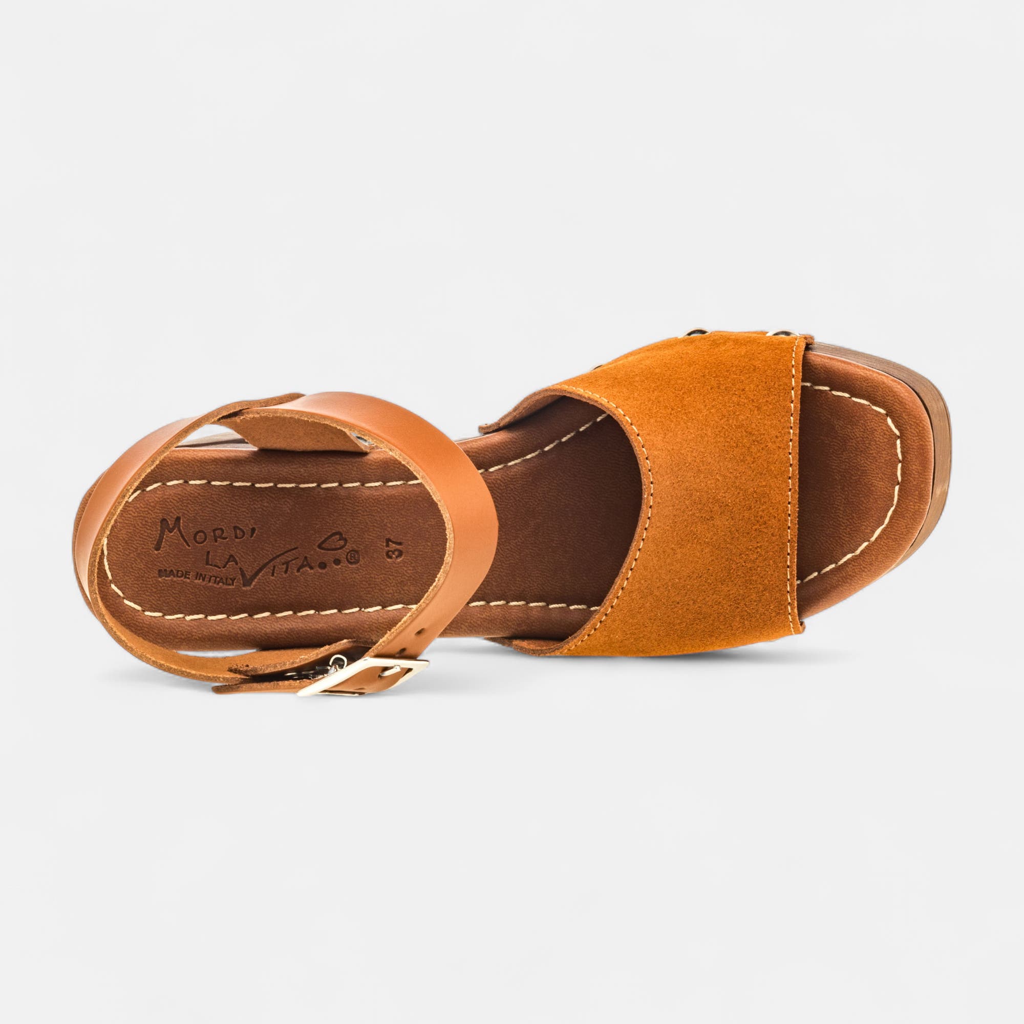 Chaussures semelle bois à talon Femme en cuir camel
