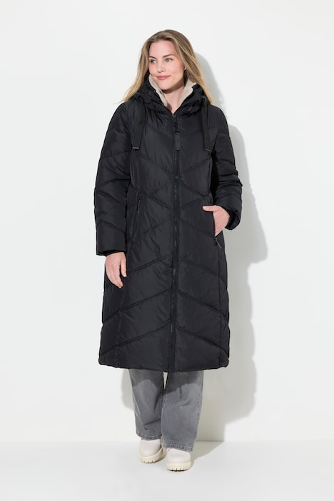 Steppmantel, abknöpfbare Kapuze, Stehkragen, 2-Wege-Zipper