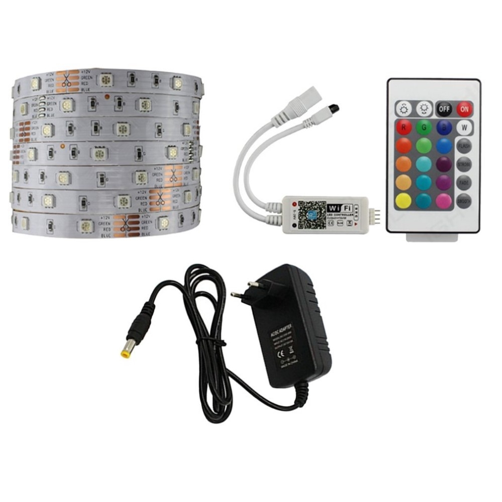 (5m) 150 LED's WiFi Leuchtstreifen Lichter Band mit RGB Lampen App Steuerung iOS/Android   Fernbedienung (IP65) - Bunt