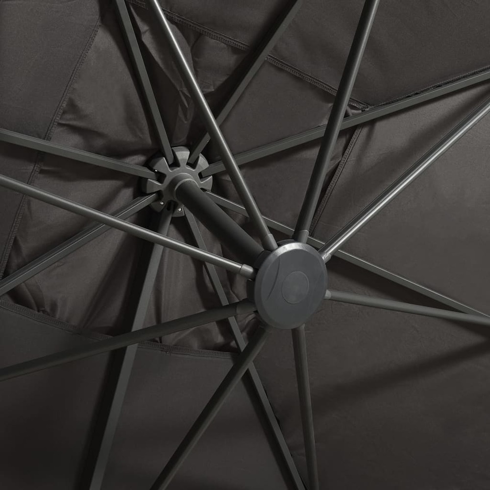 Parasol meuble de jardin déporté avec mât et lumières led 300 cm anthracite