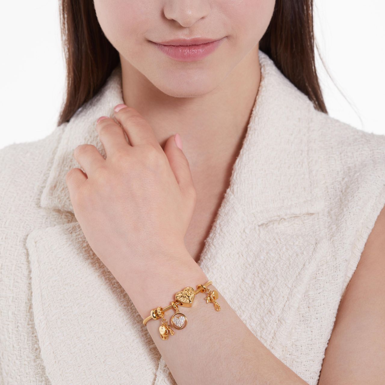 Zilveren goldplated bedel hartje in rondje