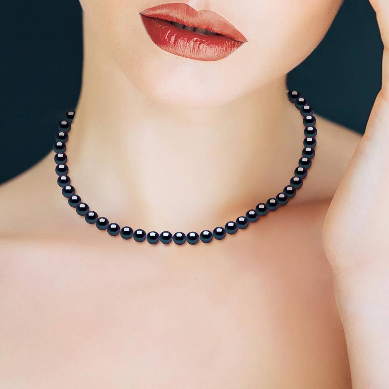 Mitzuko Collier Rang Argent Rhodié & Perles d'Eau Douce rondes noires