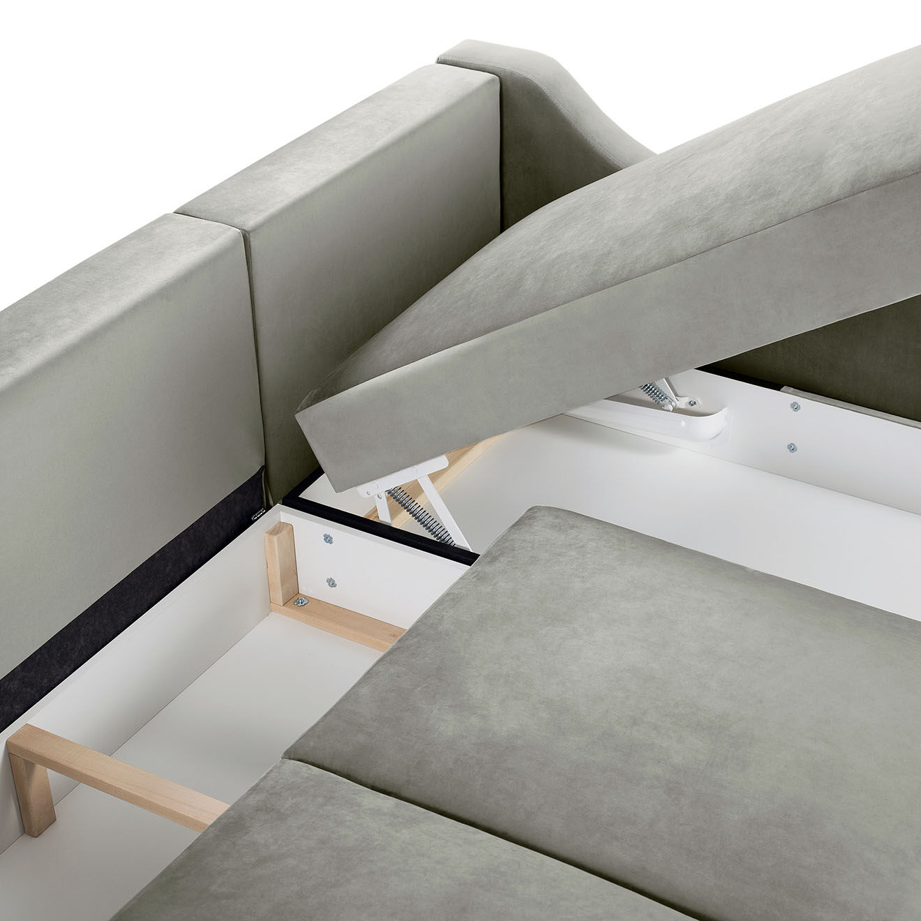 Mazzini Sofas Canapé d'angle droit Réversible Convertible & Coffre Freesia en Velours 4 Places beige - 220x150x90 cm