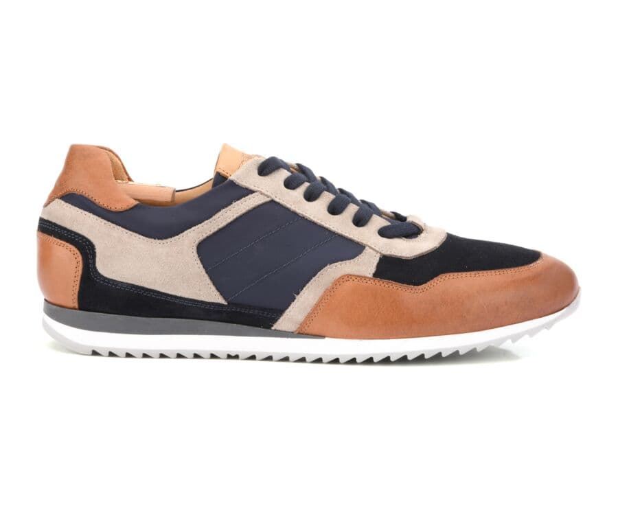 Sneakers homme Châtaigne Patiné et Velours Marine - CORUNNA