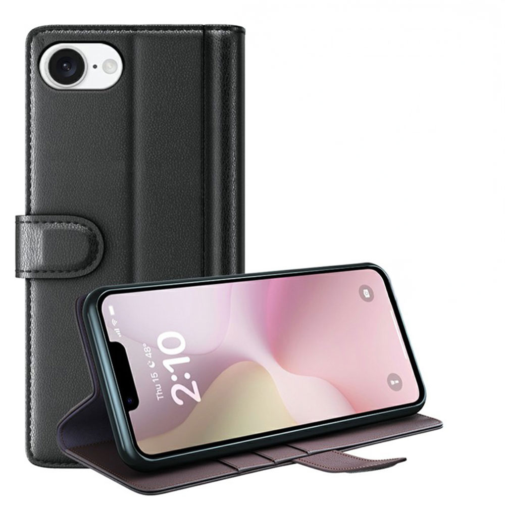 iPhone 16e Echtleder Tasche Flip Cover mit Kartenfächer - Braun