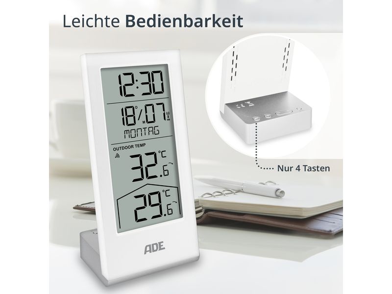 ADE Wetterstation mit Funk-Aussensensor Weiss Wetterstation mit Funk-Aussensensor