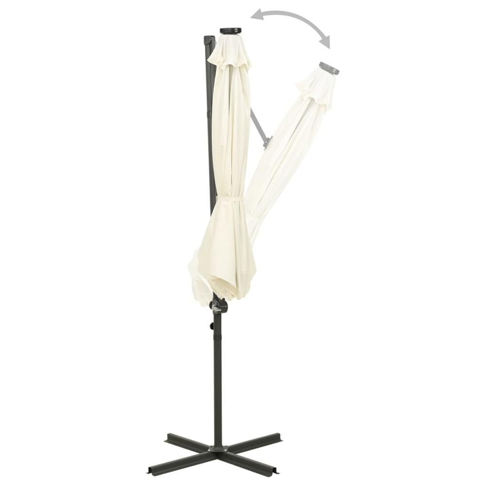 Parasol meuble de jardin déporté avec mât et lumières led sable 300 cm