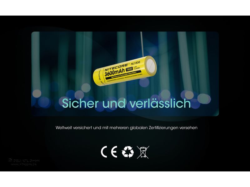 Nitecore Akku NL1836 Li-Ion Typ 18650 3600 mAh, 1 Stück Li-Ion Akku