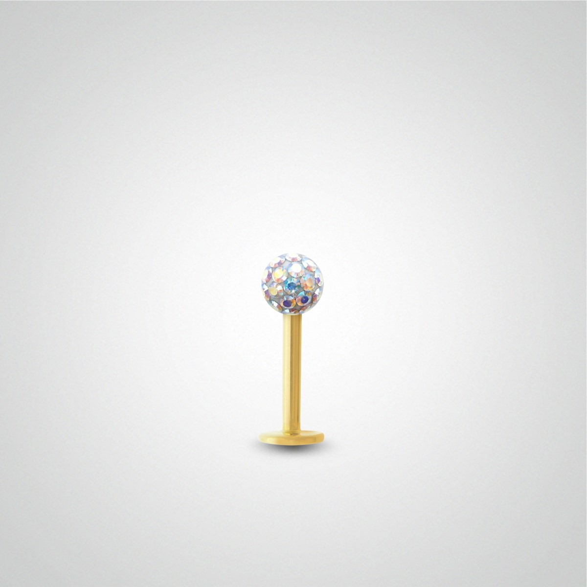 Piercing hélix barre or jaune avec boule en cristal de Swarovski irisé