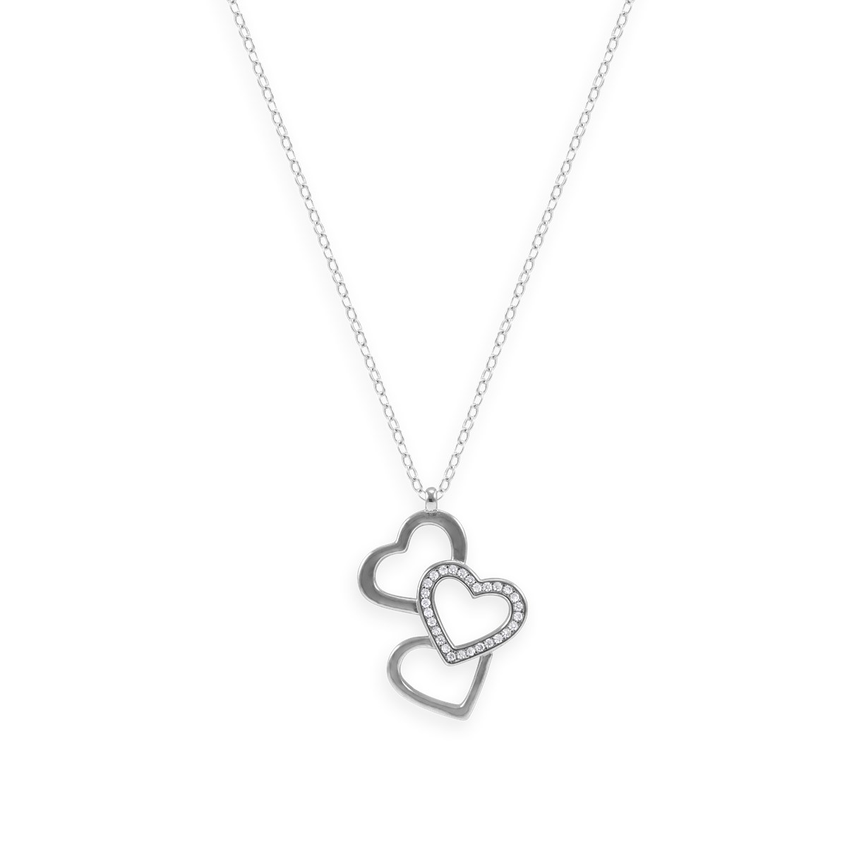 Collier coeurs en argent 925 rhodié avec oxydes de zirconium