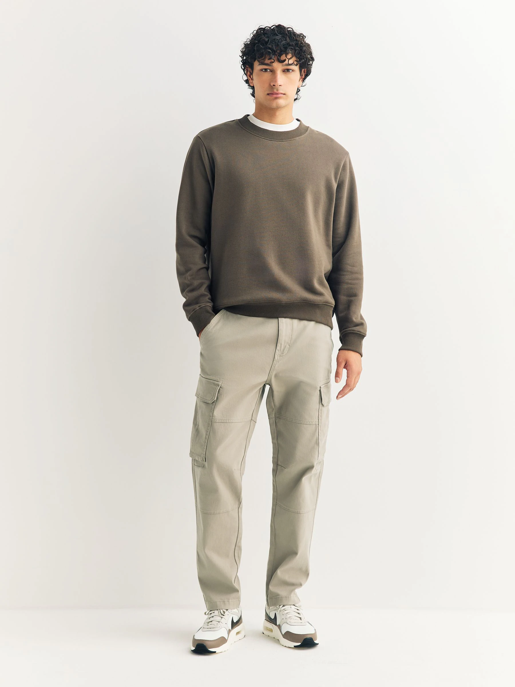 Pastelgeel - Slim Fit - Katoenen cargostretchbroek