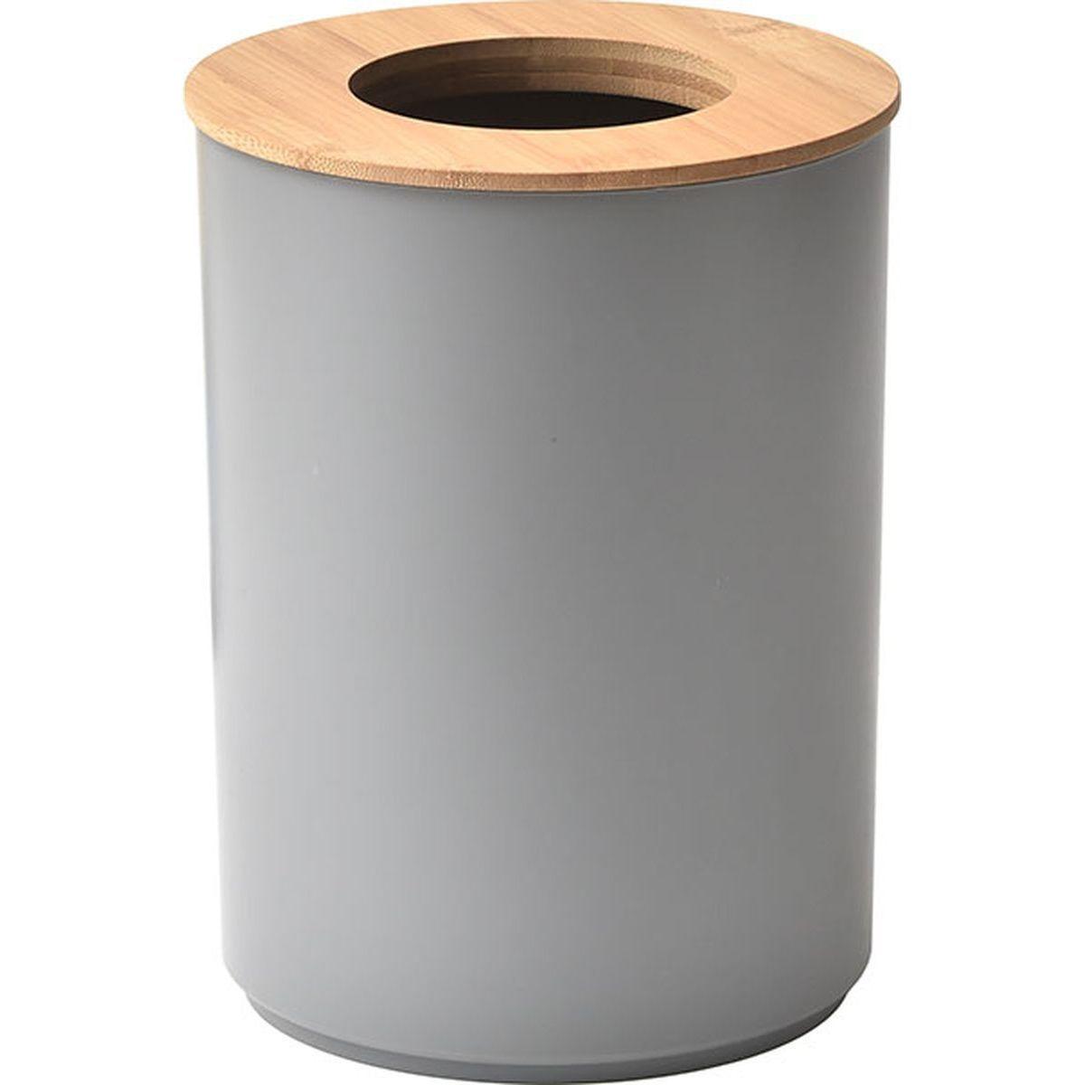 POUBELLE AVEC COUVERCLE BAMBOU 5L GRIS