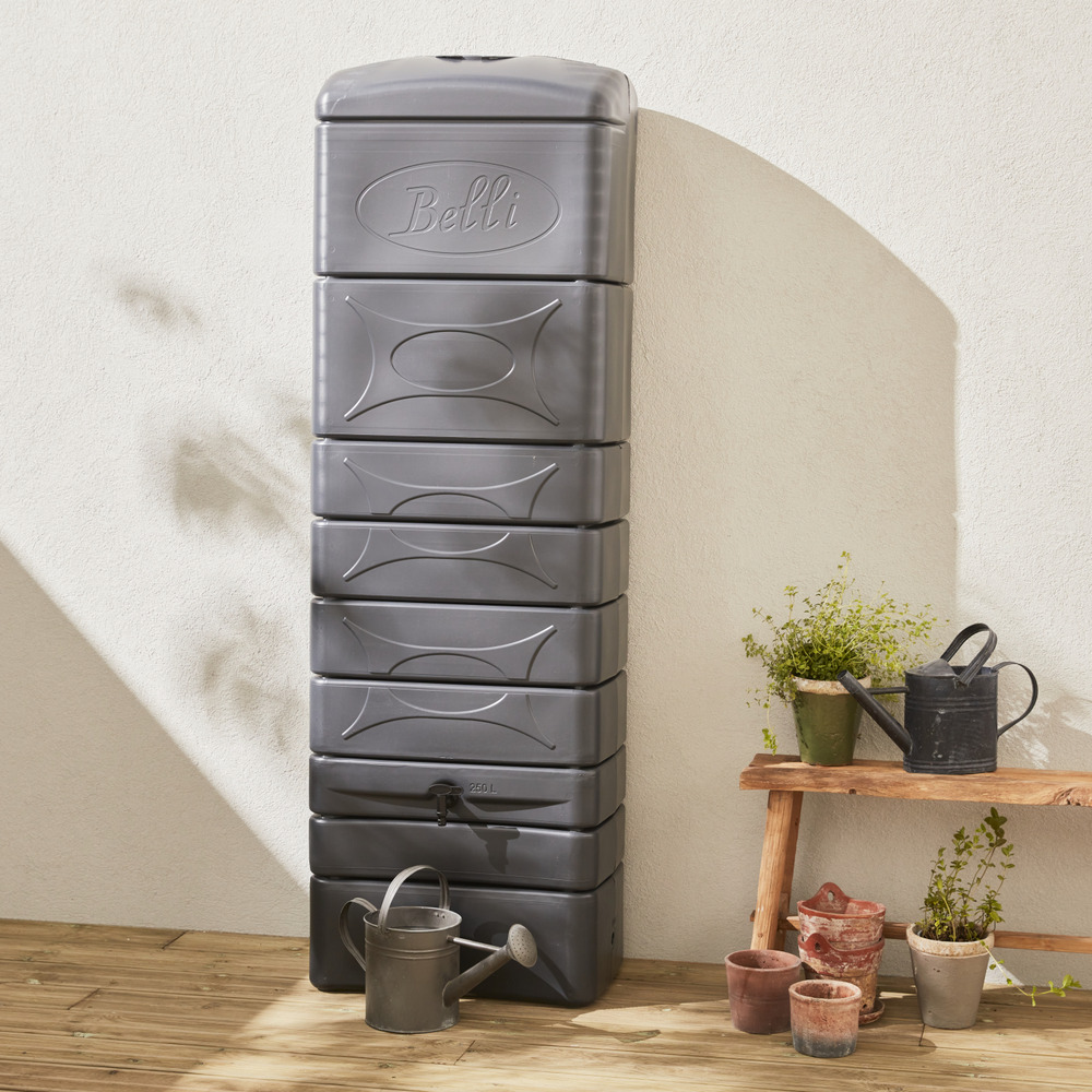 Récupérateur d'eau mural chastang 300l anthracite avec kit raccord chéneau inclus