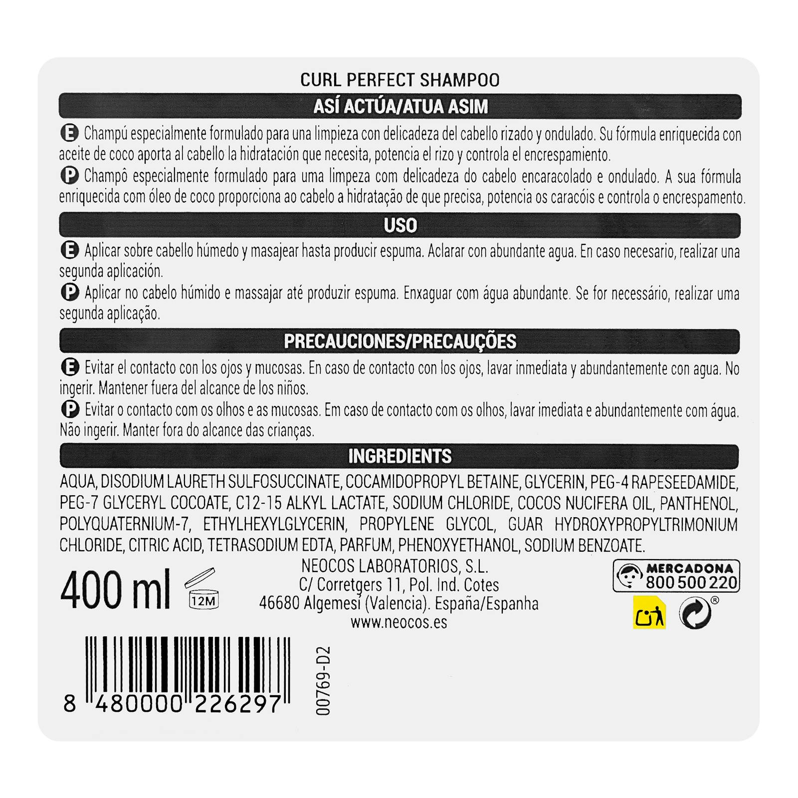Shampooing Curl Perfect Deliplus pour cheveux bouclés