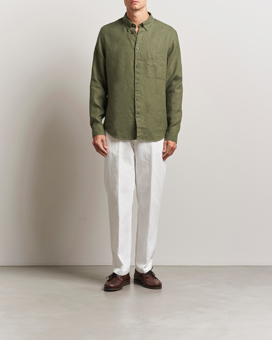NN07 Arne Linen Button Down Shirt Capers Green