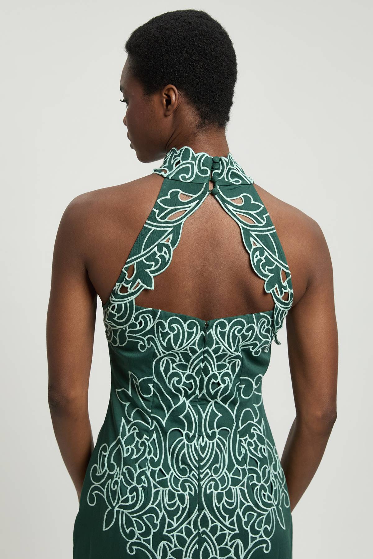 KarenMillen Robe Midi Dos-nu En Coton Tissé À Découpes Ajourées